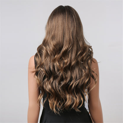 Gradient Brown Long Curly Wig – 26-Inch European and American Style