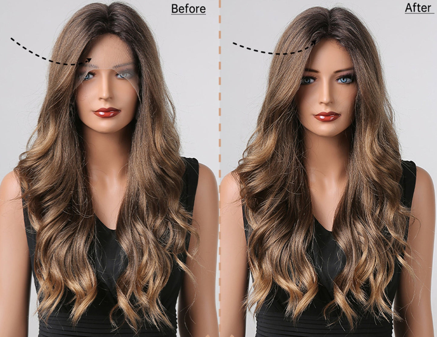 Gradient Brown Long Curly Wig – 26-Inch European and American Style