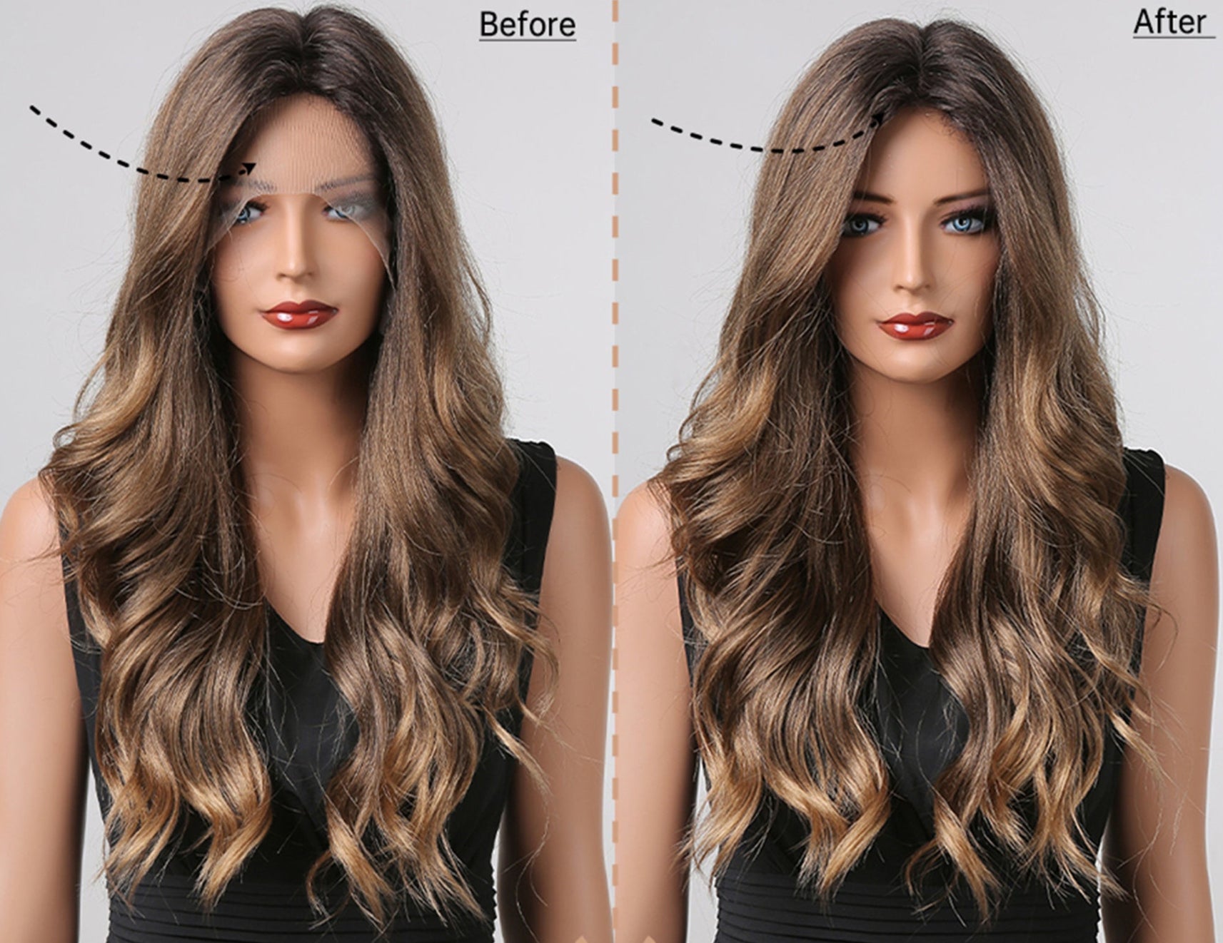 Gradient Brown Long Curly Wig – 26-Inch European and American Style
