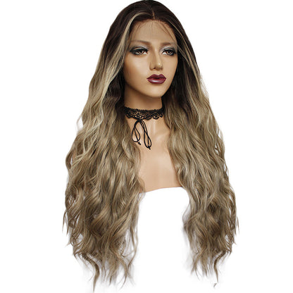 Gradient Long Curly Front Lace Wig – High-Temperature Fiber, Half Hand-Woven