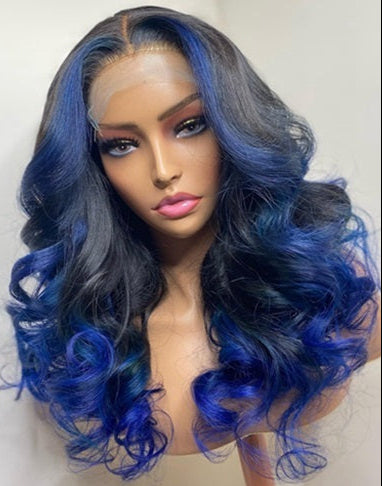 Gradient Orange, Yellow, Blue & Green Real Hair Headgear – Customizable Lengths & Dyeable, Double Layer Mechanism, Perfect for All Face Shapes & Skin Tones