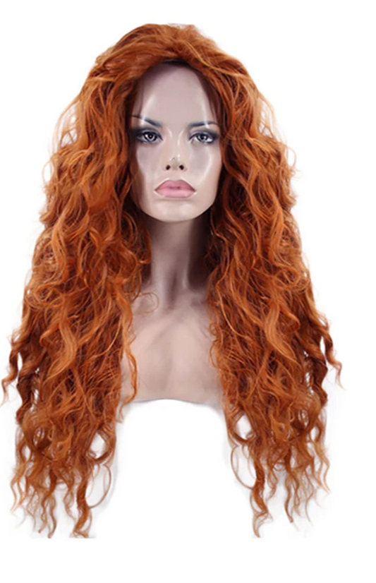 Brave Merida Long Orange Deep Wave Synthetic Cosplay Wig – High-Temperature Fiber, 130% Density