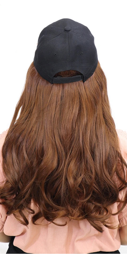 16" Wavy Synthetic Hair Extensions with Baseball Cap – Comfortable & Adjustable Clip-In Wig for Instant Volume
