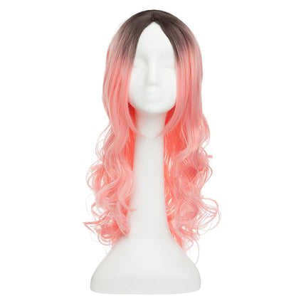 Vibrant Ombre Cosplay Wig – Long 24-26 Inch Heat Resistant Synthetic Hair in Red, Pink, Blue, Brown, Gray, and White Colors