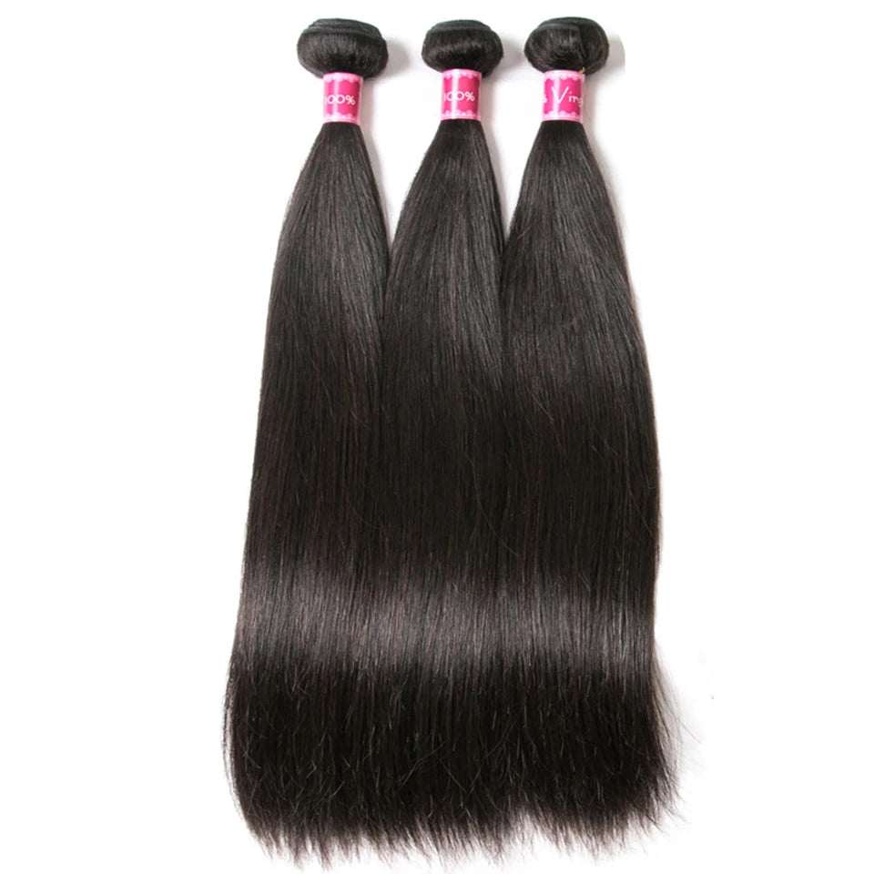 Younsolo Straight Virgin Hair Bundles – Human Hair Extensions, Natural Black, 8''-30''