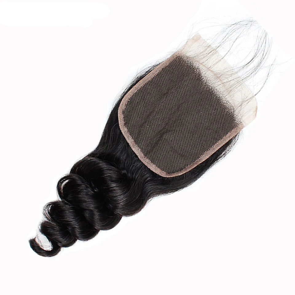 Vallbest Loose Wave Human Hair Bundles With 4x4 Lace Closure - 100% Natural & Dye-Ready