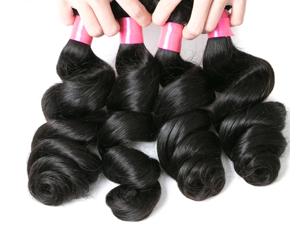 Younsolo Virgin Loose Wave Bundles – 100% Human Hair, 8-30 Inch, Natural Black & Dyeable, Double Weft