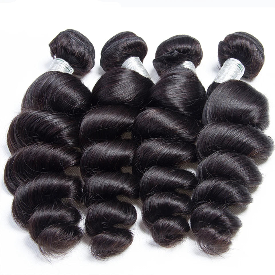 Vallbest Loose Wave Human Hair Bundles With 4x4 Lace Closure - 100% Natural & Dye-Ready