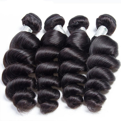 Vallbest Loose Wave Human Hair Bundles With 4x4 Lace Closure - 100% Natural & Dye-Ready