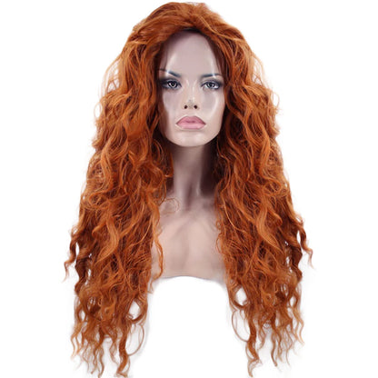 Brave Merida Long Orange Deep Wave Synthetic Cosplay Wig – High-Temperature Fiber, 130% Density