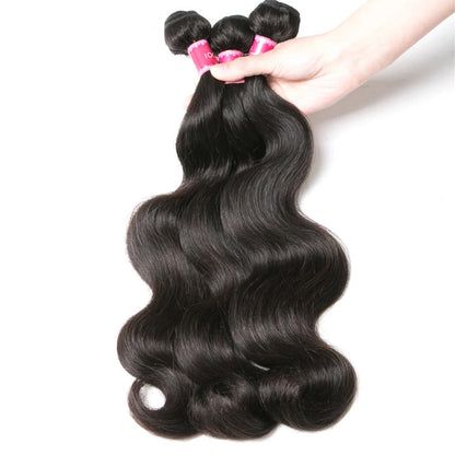Beaufox Virgin Body Wave Human Hair Bundles – 100% Natural, Jet Black, Permed & Dyeable