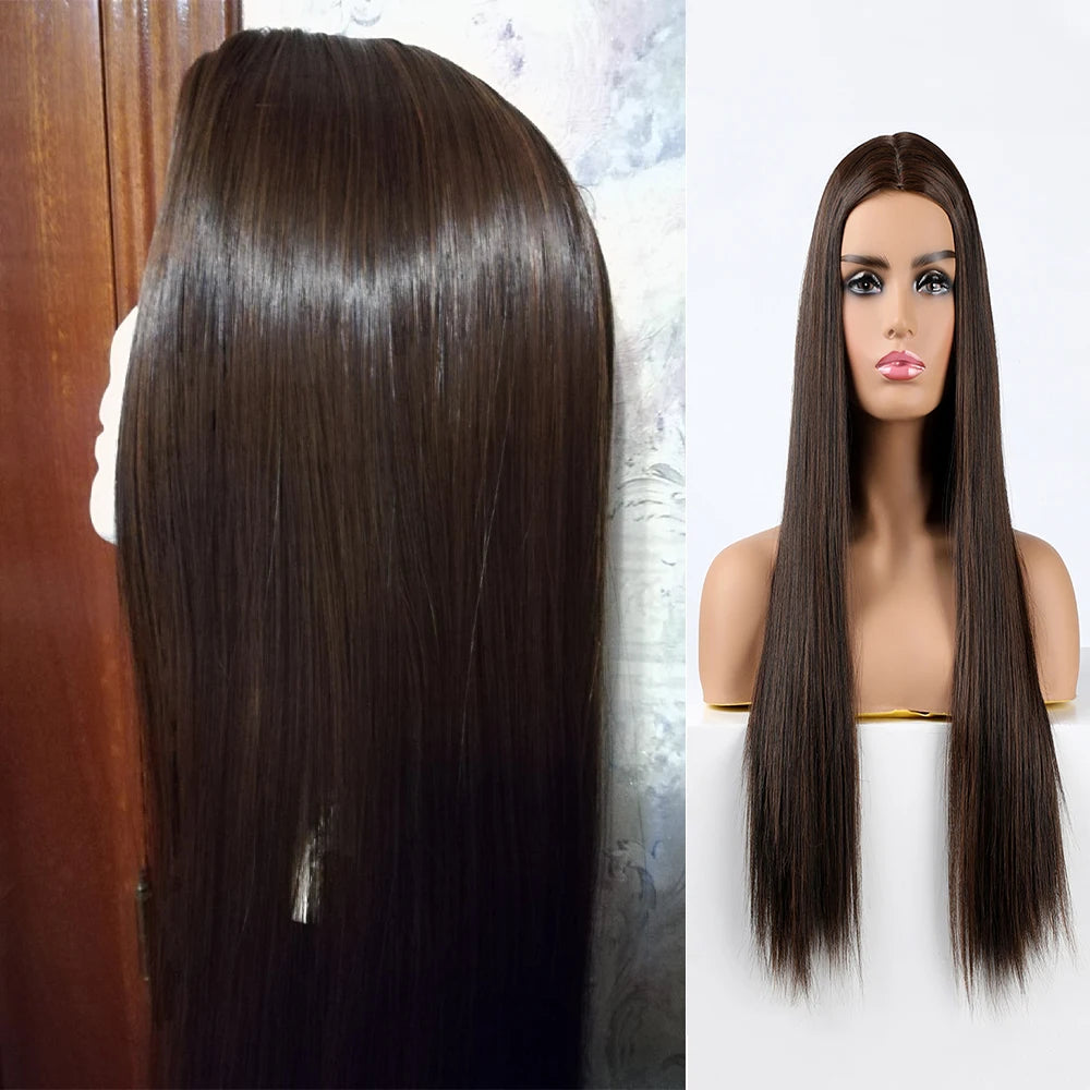 Long Straight Heat-Resistant Synthetic Wig – 150% Density for Daily Use