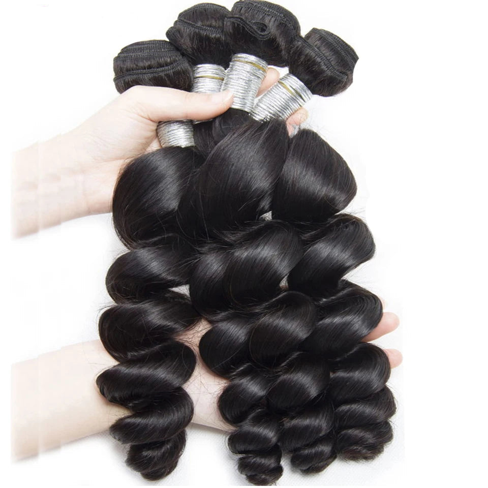 Vallbest Loose Wave Human Hair Bundles With 4x4 Lace Closure - 100% Natural & Dye-Ready