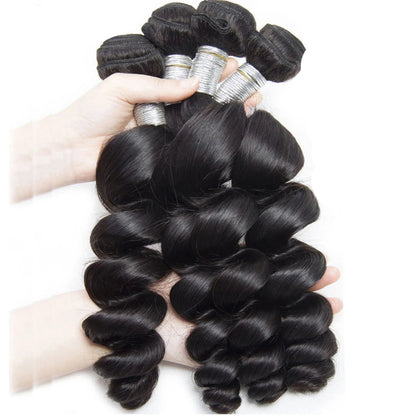 Vallbest Loose Wave Human Hair Bundles With 4x4 Lace Closure - 100% Natural & Dye-Ready