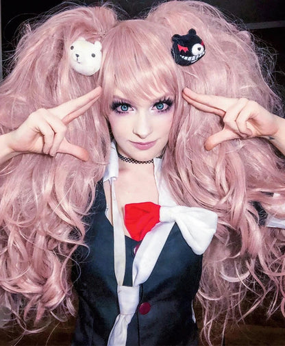 ANOGOL Danganronpa Enoshima Junko Cosplay Wig – Long Pink Synthetic Wig with Adjustable Cap for Halloween & Anime Parties