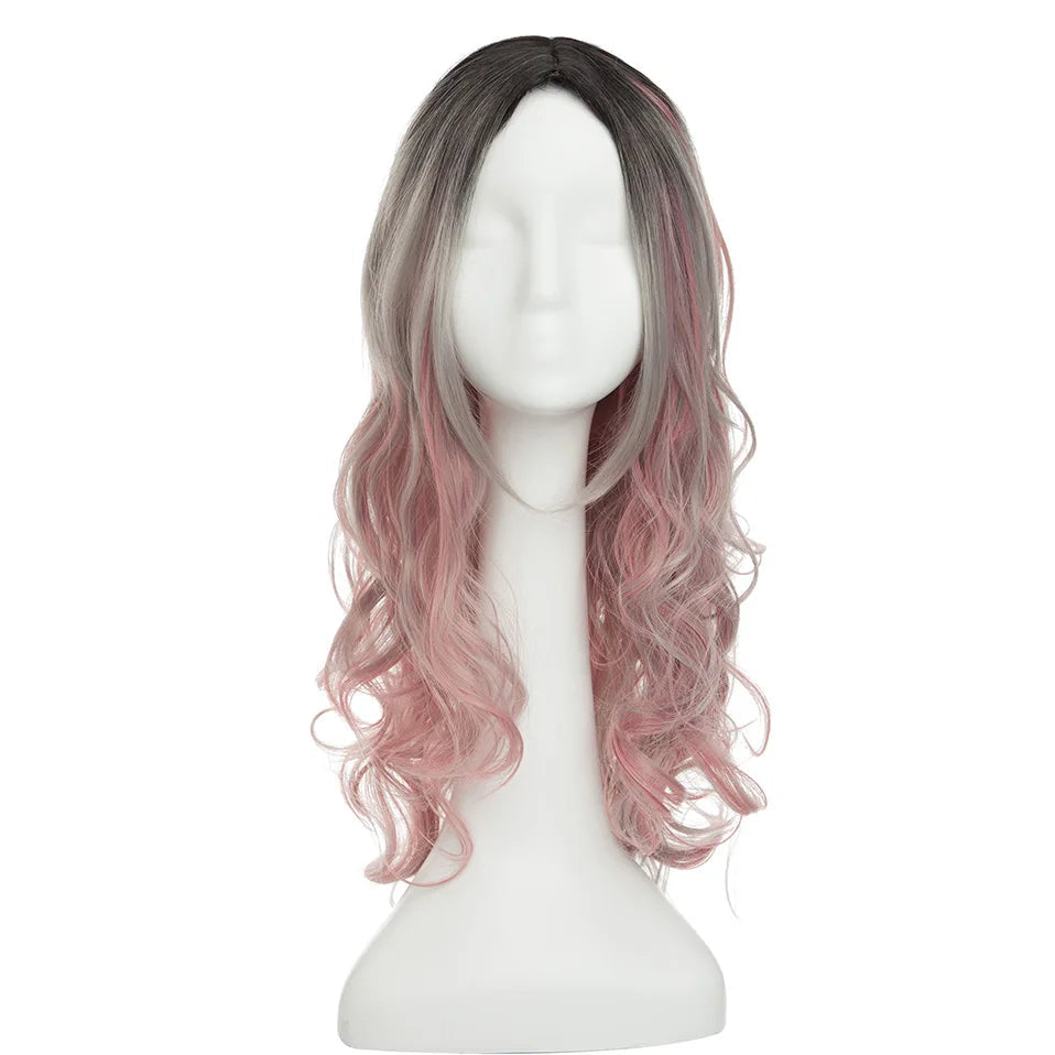 Vibrant Ombre Cosplay Wig – Long 24-26 Inch Heat Resistant Synthetic Hair in Red, Pink, Blue, Brown, Gray, and White Colors
