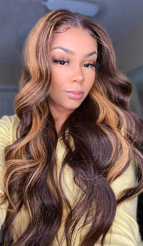 Honey Blonde & Brown Highlight Body Wave Bundles – 100% Ombre Human Hair Extensions