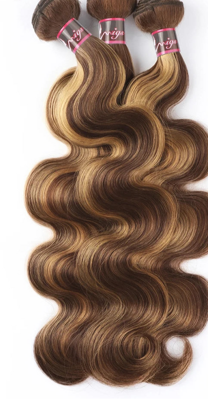 Honey Blonde & Brown Highlight Body Wave Bundles – 100% Ombre Human Hair Extensions