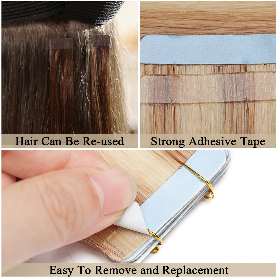 Premium Tape-In Hair Extensions | 100% Human Hair, Straight & Wavy, 18-22 Inches, Dyeable, 10-40 Pieces Pack