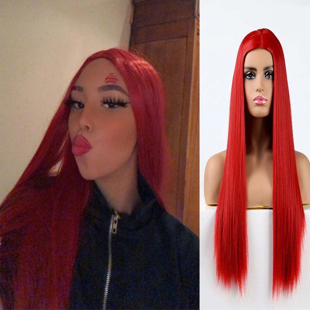 Long Straight Heat-Resistant Synthetic Wig – 150% Density for Daily Use
