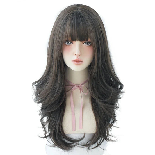 Medium-Length Hair Wig with Bangs – Ombre Purple/Green, Perfect for Daily Use & Special Occasions