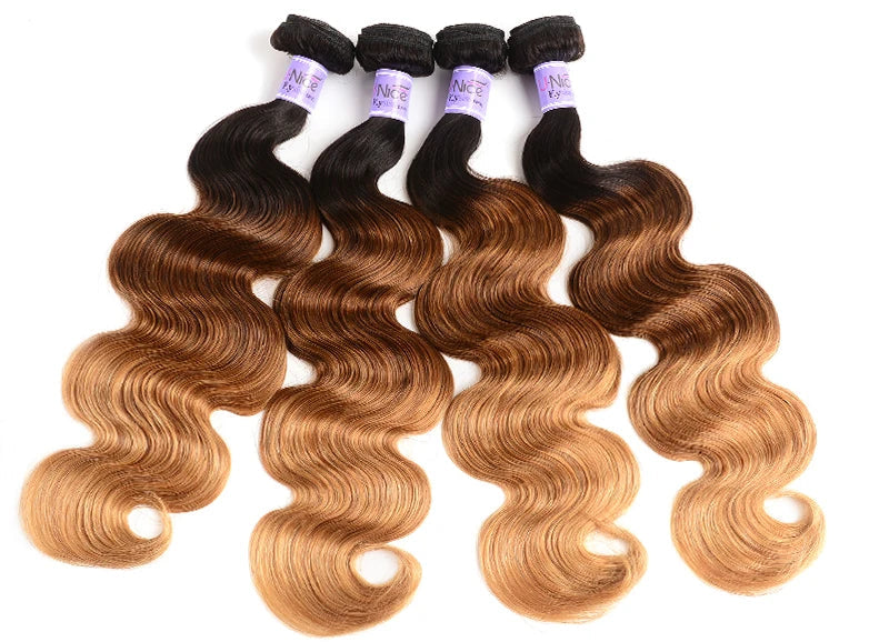 UNice Kysiss Ombre Body Wave Hair Bundles – 3 Tone Blonde T1B/4/27, Virgin Human Hair Weave