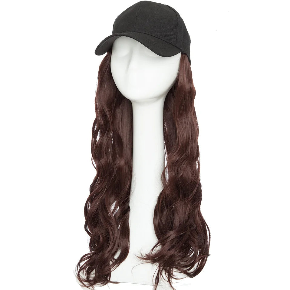 16" Wavy Synthetic Hair Extensions with Baseball Cap – Comfortable & Adjustable Clip-In Wig for Instant Volume