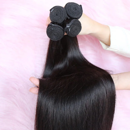 Premium Virgin Straight Human Hair Bundles – 8-40 Inches, Double Weft, No Shedding, No Tangle