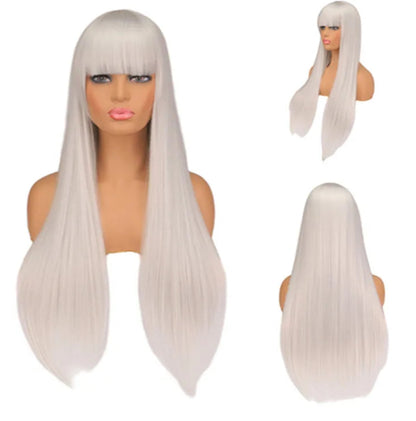 Long Straight Heat-Resistant Synthetic Wig – 150% Density for Daily Use