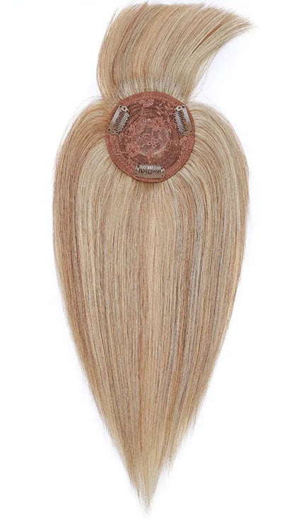 Premium Human Hair Topper with Bangs – 100% Real Hair, Straight, Natural Hairline