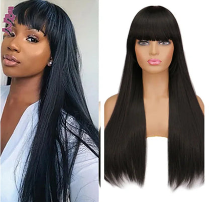 Long Straight Heat-Resistant Synthetic Wig – 150% Density for Daily Use