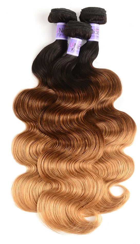 UNice Kysiss Ombre Body Wave Hair Bundles – 3 Tone Blonde T1B/4/27, Virgin Human Hair Weave