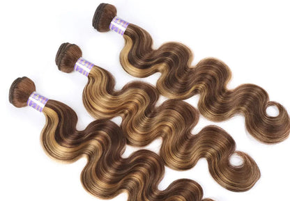 Blonde Body Wave Hair Bundles with Closure – 100% Human Hair Extensions, Ombre Color, 8-32 Inches