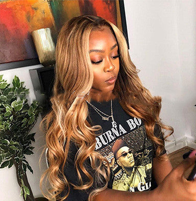 Highlight Lace Frontal Wig – Long Real Hair, 13x4 Slanted Bangs