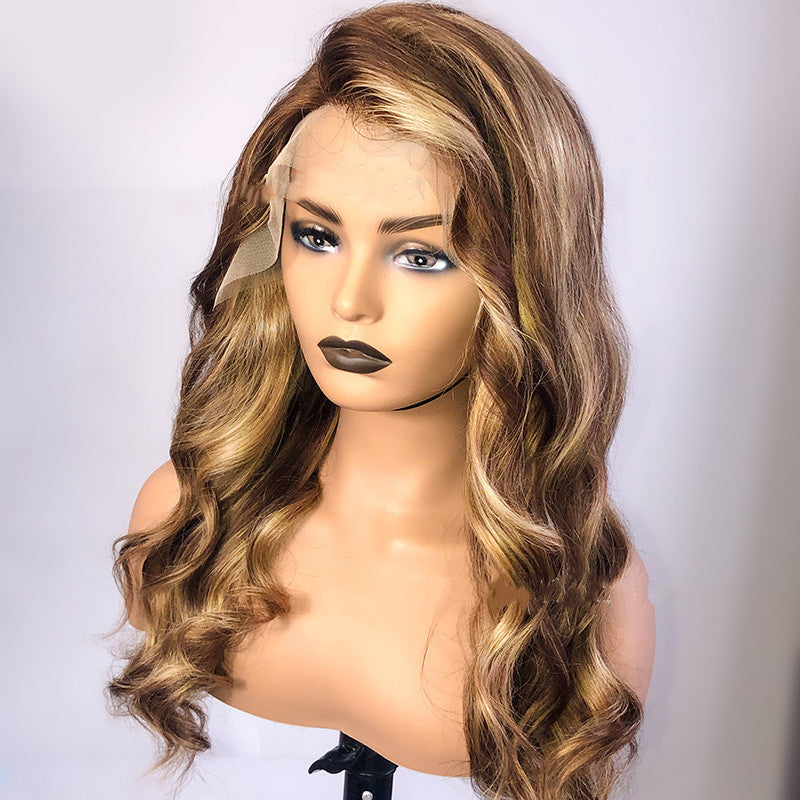 Highlight Lace Frontal Wig – Long Real Hair, 13x4 Slanted Bangs2