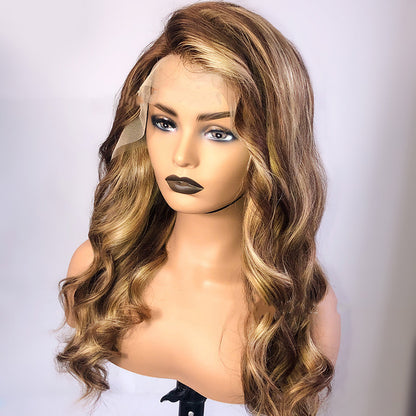 Highlight Lace Frontal Wig – Long Real Hair, 13x4 Slanted Bangs2