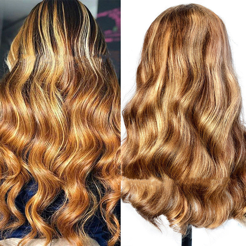 Highlight Lace Frontal Wig – Long Real Hair, 13x4 Slanted Bangs3