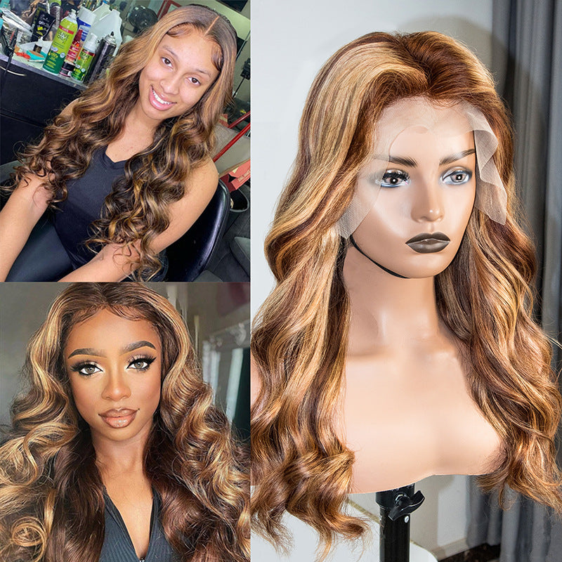 Highlight Lace Frontal Wig – Long Real Hair, 13x4 Slanted Bangs5