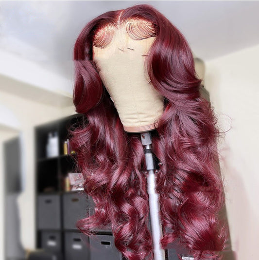 Hot-Selling Wine Red Long Curly Synthetic Wig with Front Lace – Exotic Style