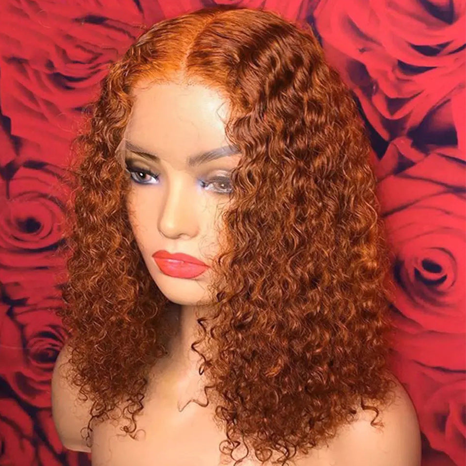 Human Hair Bob Water Wave Wig – Vibrant Orange Red, Short to Medium Length, Heat-Friendly, Stylish and Easy-to-Wear1