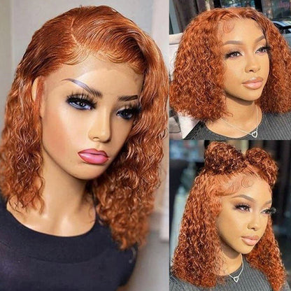 Human Hair Bob Water Wave Wig – Vibrant Orange Red, Short to Medium Length, Heat-Friendly, Stylish and Easy-to-Wear2