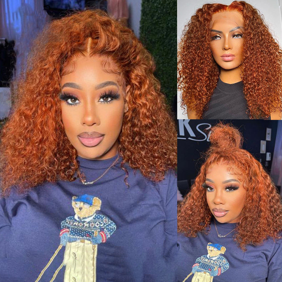 Human Hair Bob Water Wave Wig – Vibrant Orange Red, Short to Medium Length, Heat-Friendly, Stylish and Easy-to-Wear3