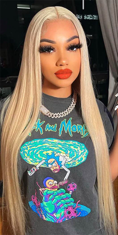 Ladies Fashion Front Lace Long Straight Wig – 613 Color, High-Temperature Fiber
