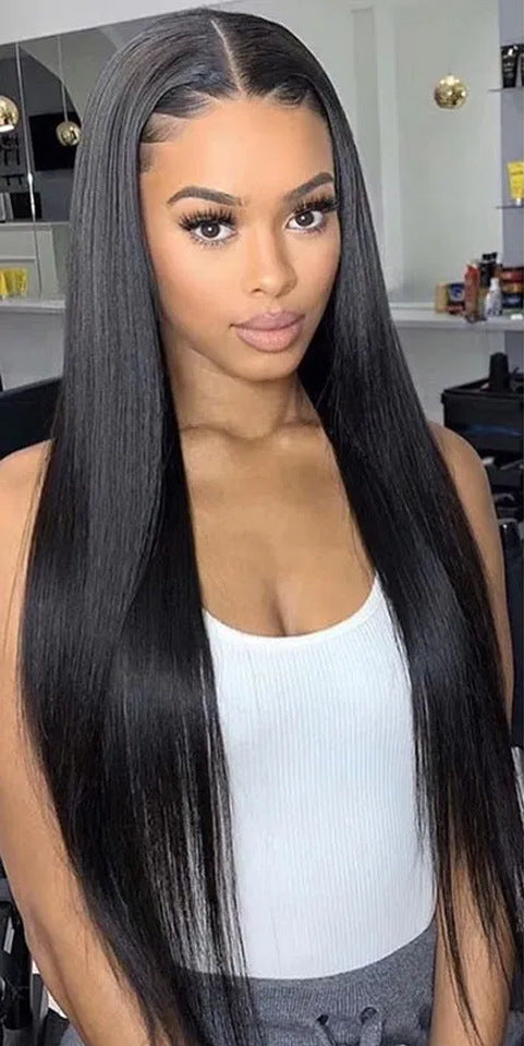 Lifelike Long Straight Hair Wig - Half Hand-Woven, Heat-Dyeable, High-Temperature Fiber