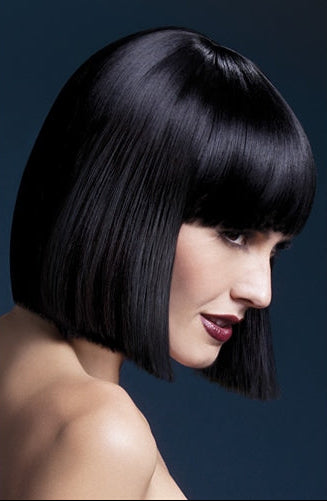 Lola Wig – Sleek Black Blunt Cut with Fringe, Heat Resistant Synthetic Professional Wig