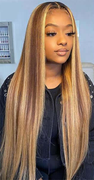Mink Hair Highlight 4/27 Long Inch Lace Frontal Wigs Human Hair