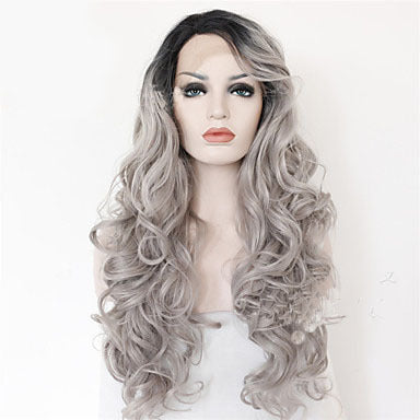 Long Curly Hair Wig with Middle Bangs – High-Temperature Resistant Synthetic Wig
