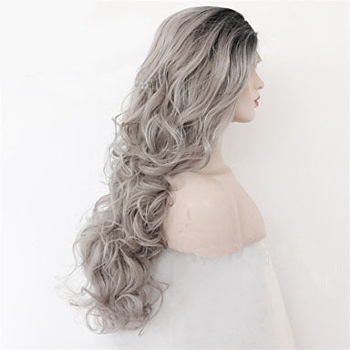 Long Curly Hair Wig with Middle Bangs – High-Temperature Resistant Synthetic Wig