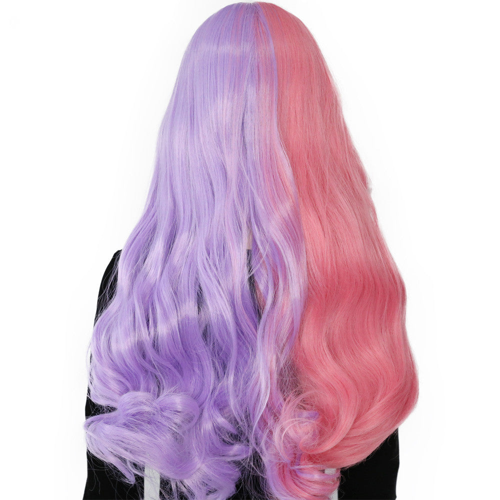 Long Curly Wig with Oblique Bangs - Hand-Woven, Heat-Dyeable, Vibrant Colors