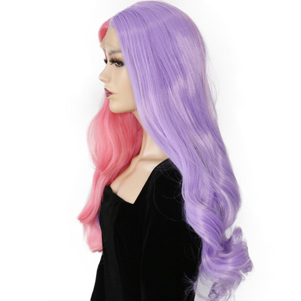 Long Curly Wig with Oblique Bangs - Hand-Woven, Heat-Dyeable, Vibrant Colors